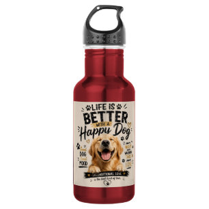 Botella De Agua La vida es mejor con diseño de perros felices