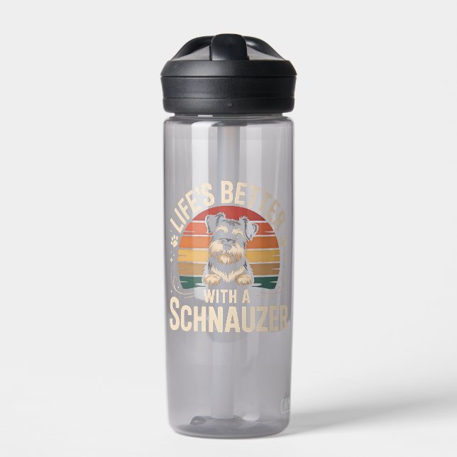 Botella De Agua La vida es mejor con un Schnauzer (Delante)