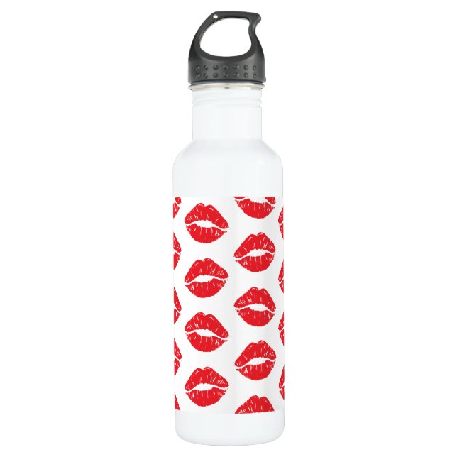 Botella De Agua Labios Rojos, Labios Rojos, Beso, Patrón De Labios (Anverso)