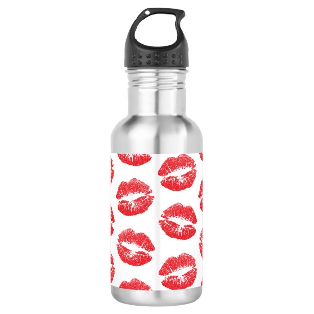 Botella De Agua Labios Rojos, Patrón De Labios, Labial Rojo, Beso (Anverso)