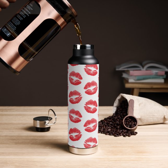 Botella De Agua Labios Rojos, Patrón De Labios, Labial Rojo, Beso (Café)