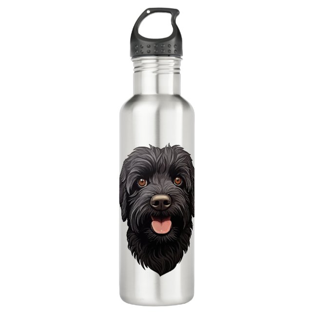 Botella De Agua Labradoodle Perro Negro (Anverso)