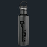 Botella De Agua Lacrosse Nombre Personalizado Negro<br><div class="desc">Personalizado todo el frasco de agua lacrosse de estilo negro sobre negro personalizado con un simple monograma de palo de lacrosse y nombre o texto personalizado en una fuente monograma de deportes retro. Un gran regalo para hombres, mujeres o jóvenes lacrosse con un estilo deportivo clásico y sutil y un...</div>