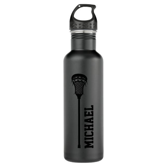 Botella De Agua Lacrosse Nombre Personalizado Negro (Anverso)