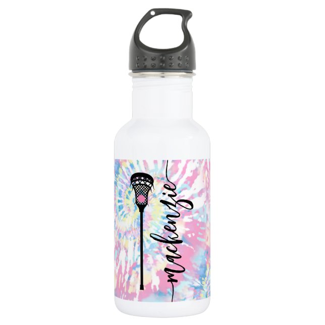 Botella De Agua Lacrosse Player Tie Dye Name Personalizado (Anverso)