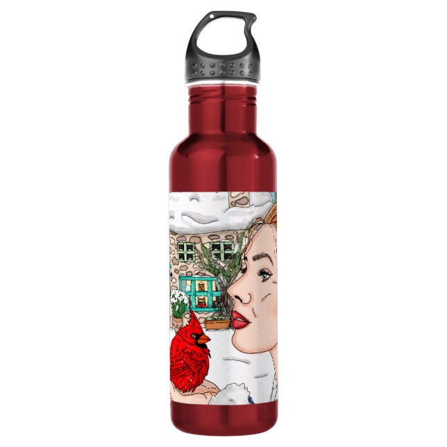 Botella De Agua Lady sosteniendo la casa del cardenal inglés (Anverso)