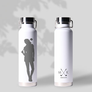 Botella De Agua Lady White Con Monograma Gris Moderno Golfer