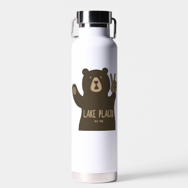 Botella De Agua Lake Placid New York Peace Bear (Delantero)
