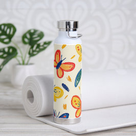 Botella De Agua Lápices y flores de mariposa