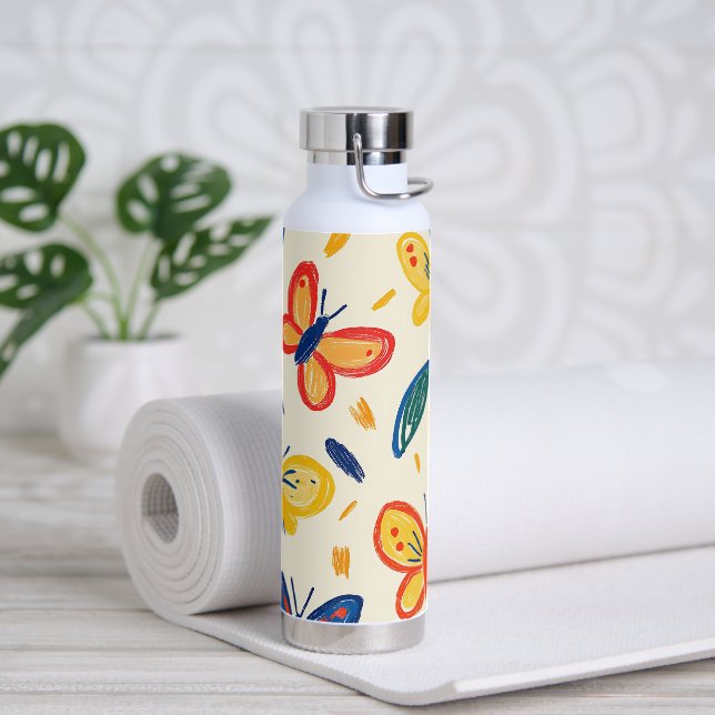 Botella De Agua Lápices y flores de mariposa (Yoga)