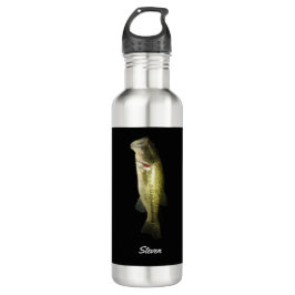 Botella De Agua Largemouth Bass Fish Black Personalizado