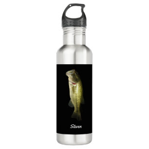 Botella De Agua Largemouth Bass Fish Black Personalizado