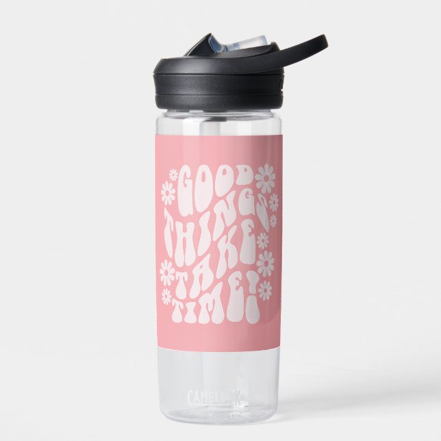 Botella De Agua Las cosas buenas toman tiempo las flores retro (Izquierdo)