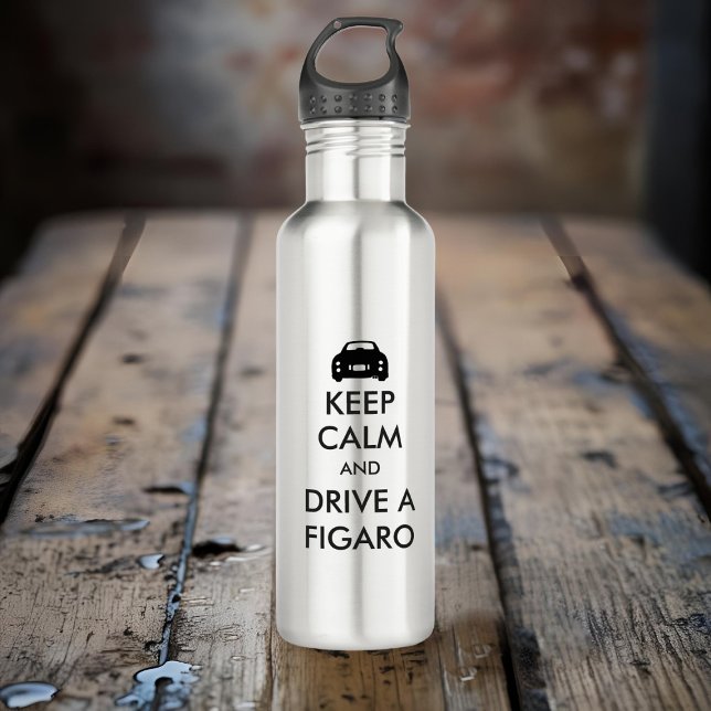 Botella De Agua Las Figarras Mantienen La Calma Y Manejan Un Coche (Keep Calm and Drive a Figaro water bottle just for you. Great for road trips)