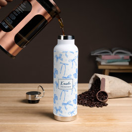 Botella De Agua Lazo Coquette Azul Nombre Personalizado 