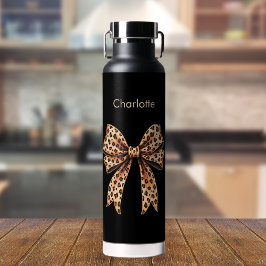 Botella De Agua Lazo leopardo negro nombre personalizado