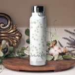 Botella De Agua Leaf verde suave Floral Moderno Añadir nombre<br><div class="desc">Botella de Agua Floral.</div>