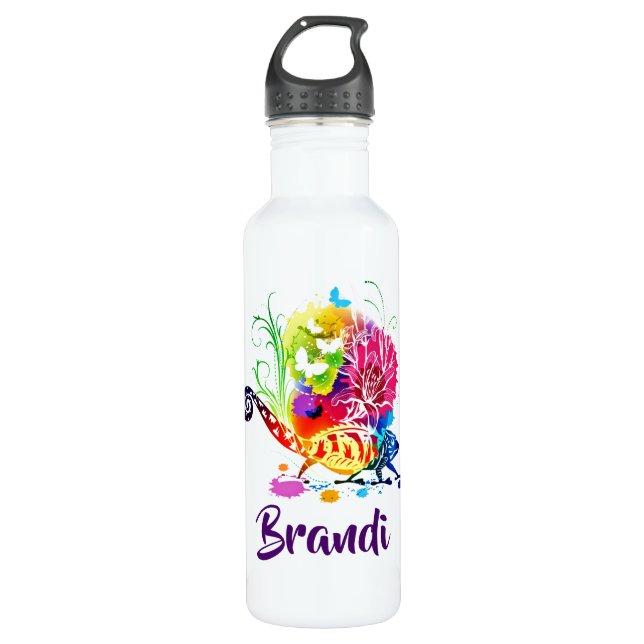 Botella De Agua Lechuga floral colorida personalizada (Anverso)