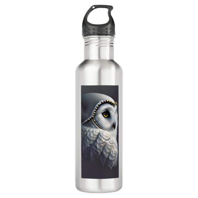 Botella De Agua Lechuza blanca y dorada (Anverso)