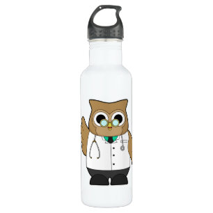 Botella De Agua Lechuza como Médica con Stetoscope