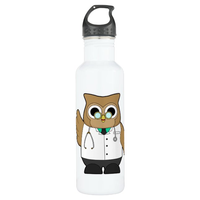 Botella De Agua Lechuza como Médica con Stetoscope (Anverso)