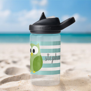 Botella De Agua Lechuza Cuta con franjas - Nombre de guión - verde