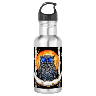 Botella De Agua Lechuza de ojos azules de Punk de vapor y luna lle