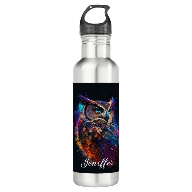 Botella De Agua Lechuza espacial colorida (Anverso)