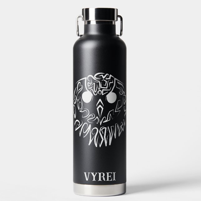 Botella De Agua Lechuza Tribal Negra y Blanca (Delantero)