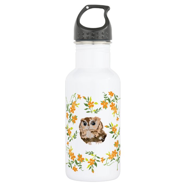 Botella De Agua Lechuza y flores (Anverso)
