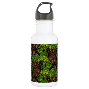 Botella De Agua Lechuzas en el roble, verdes y marrones