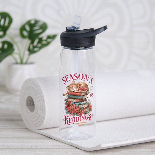 Botella De Agua Lecturas de Temporada Gatito Acogedor  (Yoga (girado))