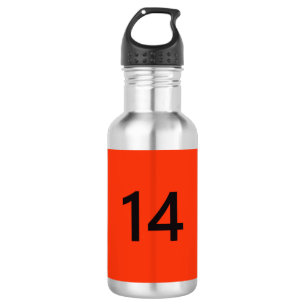 Botella De Agua Legendario Nº 14 en naranja y negro