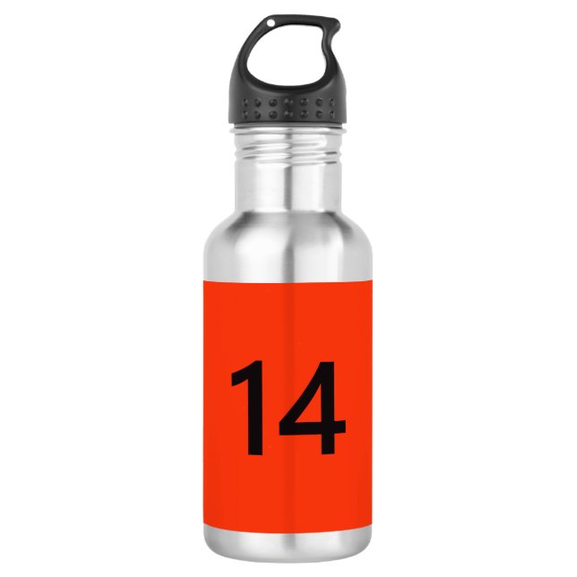 Botella De Agua Legendario Nº 14 en naranja y negro (Anverso)
