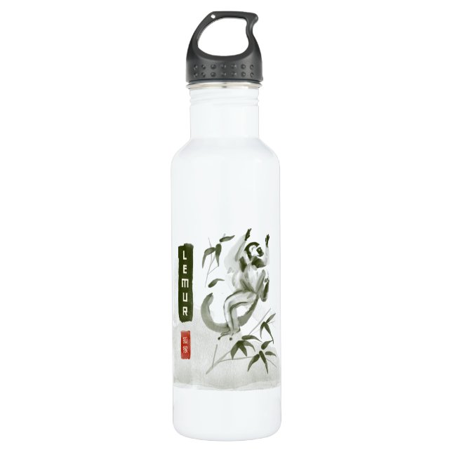 Botella De Agua LEMUR 狐 猴 estilo japonés sumi-e (Anverso)