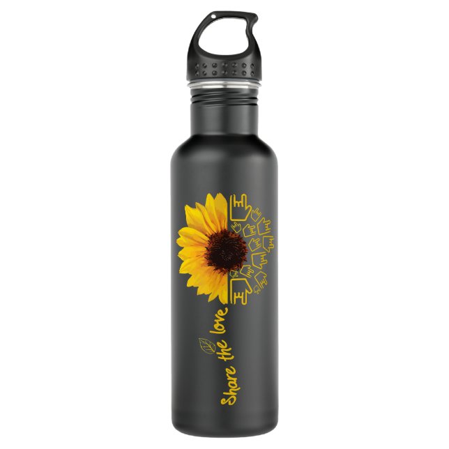 Botella De Agua Lenguaje de Rótulo - ASL - Girasol americano - Com (Anverso)