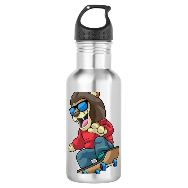 Botella De Agua León como patinador con patineta (Anverso)