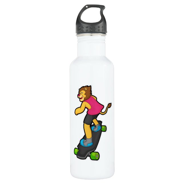 Botella De Agua León como Skateboarder con Skateboard (Anverso)