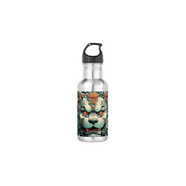 Botella De Agua León de la Flu Sabiduría  (Asian Lion Head  Water Bottle – 18 oz 18/8 stainless steel Height: 8.67" Weight: 8.7 oz. )