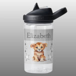 Botella De Agua León lindo añada nombre con estrellas niños grises<br><div class="desc">Botella de agua CamelBak Eddy® para niños. Personaliza con un nombre. Esta botella de agua tiene un lindo león con estrellas en los colores gris y blanco.</div>