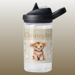 Botella De Agua León lindo añada nombre con estrellas niños marrón<br><div class="desc">Botella de agua CamelBak Eddy® para niños. Personaliza con un nombre. Esta botella de agua tiene un lindo león con estrellas en los colores marrón y blanco.</div>