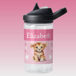 Botella De Agua León lindo añada nombre con estrellas niños rosado<br><div class="desc">Botella de agua CamelBak Eddy® para niños. Personaliza con un nombre. Esta botella de agua tiene un lindo león con estrellas en los colores rosa y blanco.</div>