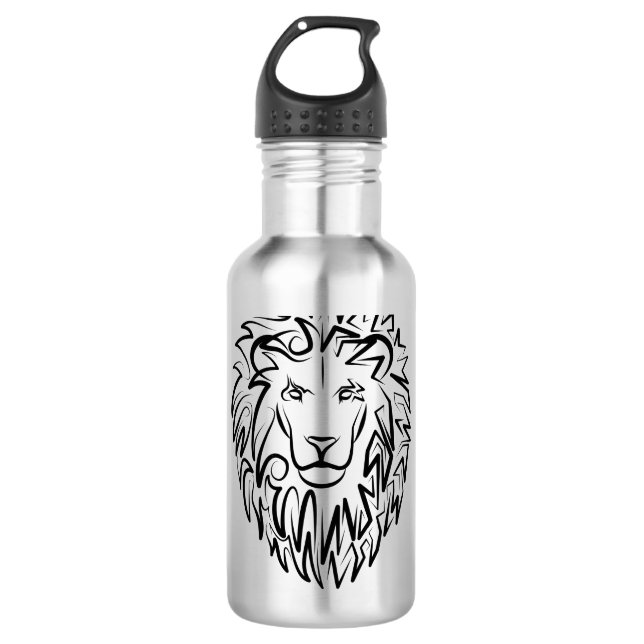 Botella De Agua León tribal blanco y negro (Anverso)