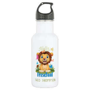 Botella De Agua León y mariposa de vuelta a la escuela preescolar