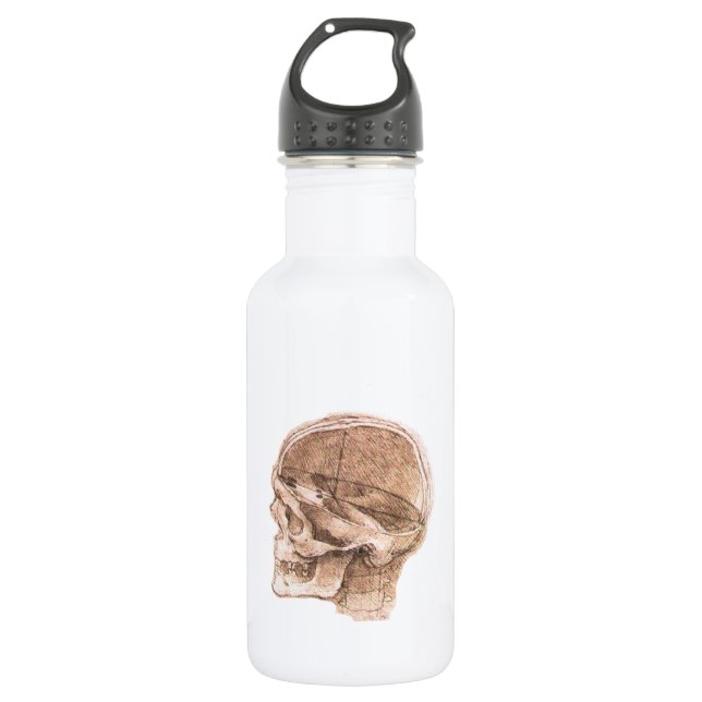 Botella De Agua Leonardo da Vinci Bella Artes de anatomía craneal (Anverso)