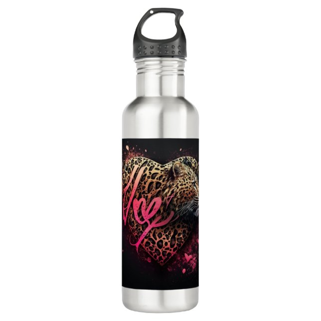 Botella De Agua Leopard Heart Love Graffiti Art                    (Anverso)