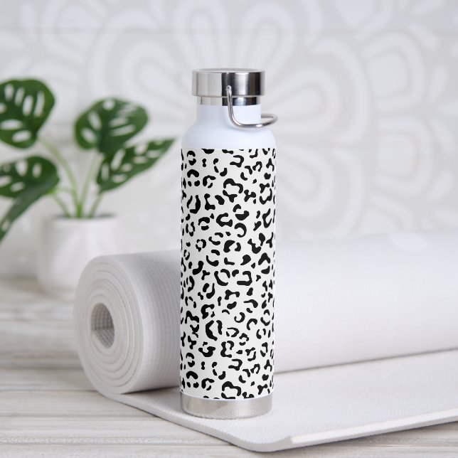 Botella De Agua Leopard Print, Leopard Spots, Negro Y Blanco (Yoga)