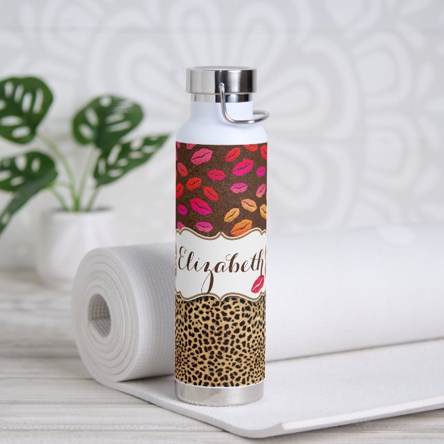 Botella De Agua Leopard Print Lips Kisses Personalizados (Yoga)