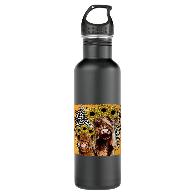 Botella De Agua Leopard Sunflower Highland Cow Western Country Hei (Anverso)