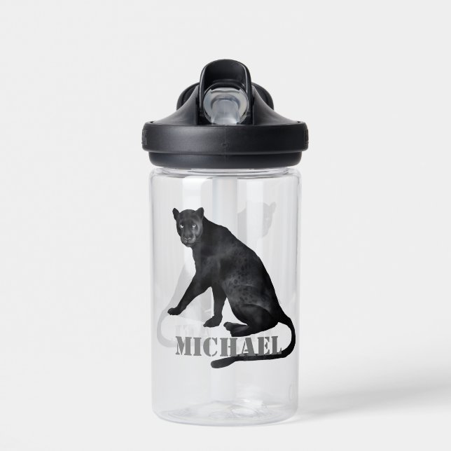 Botella De Agua Leopardo de gato de pantera negra personalizado (Delante)